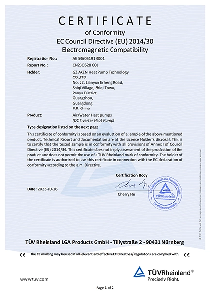 CERTIFICATE of Conformity EC Council Directive (EU) 2014/30 Electromagnetic Compatibility