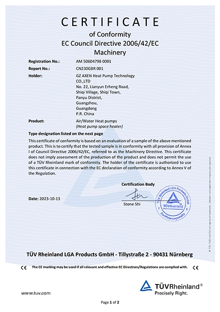 CERTIFICATE of Conformity EC Council Directive 2006/42/EC Machinery